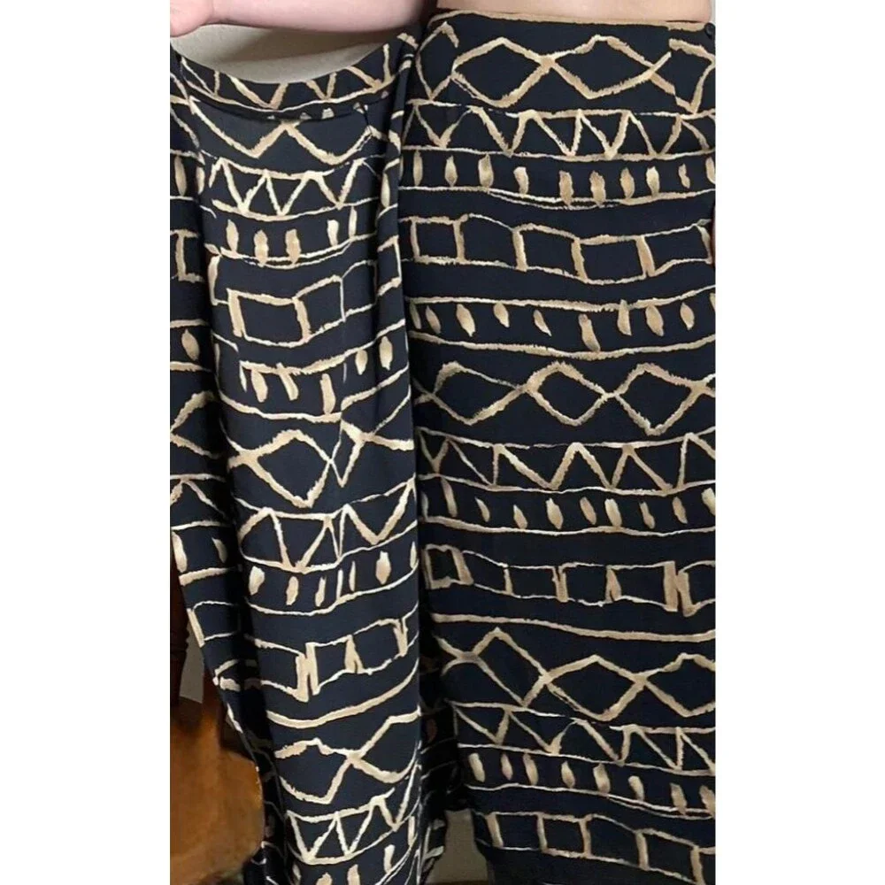Vtg. Jones New York Black & Gold Aztec Tribal Midi Wrap Skirt Career Global Boho - Picture 6 of 6